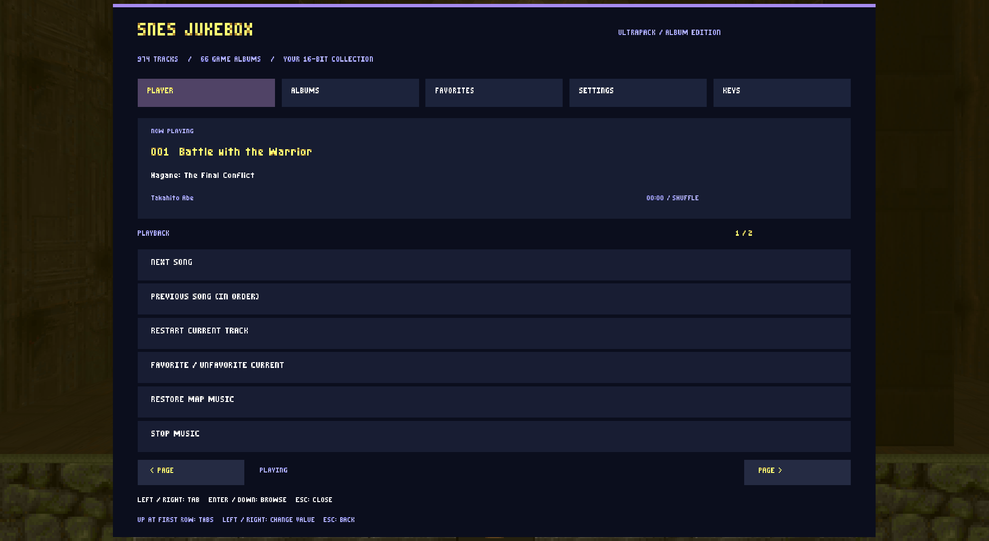 The SNES Jukebox player and playback controls.